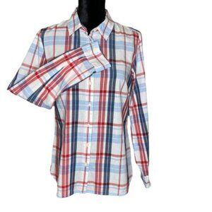 Tommy Hilfiger Womens Classic Fit Plaid Button-Up Shirt Long Sleeve Collared M